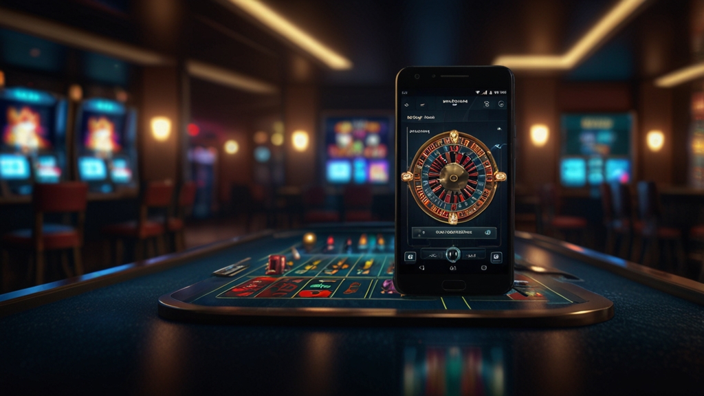 Smartphone Android con impostazioni, aggiornamenti e file scaricato in un casinò scuro
