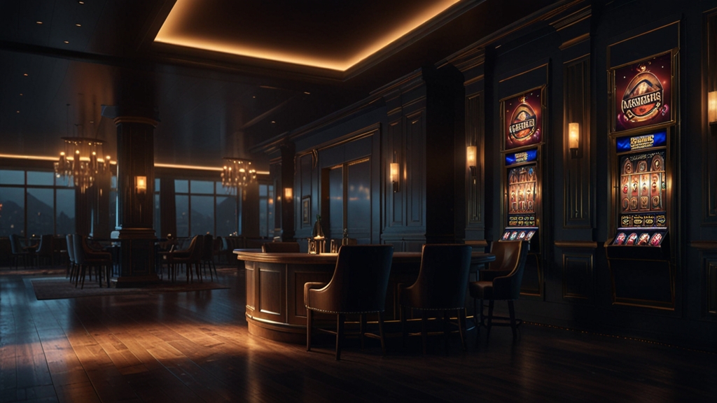 Banner promozionale del bonus Casinado in un ambiente da casinò scuro e luminoso